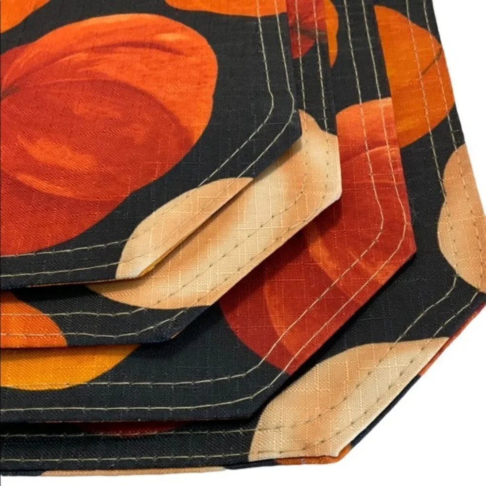 Pumpkin Linen Print Fabric Placemats Fall Autumn Halloween Seasons Set of 4